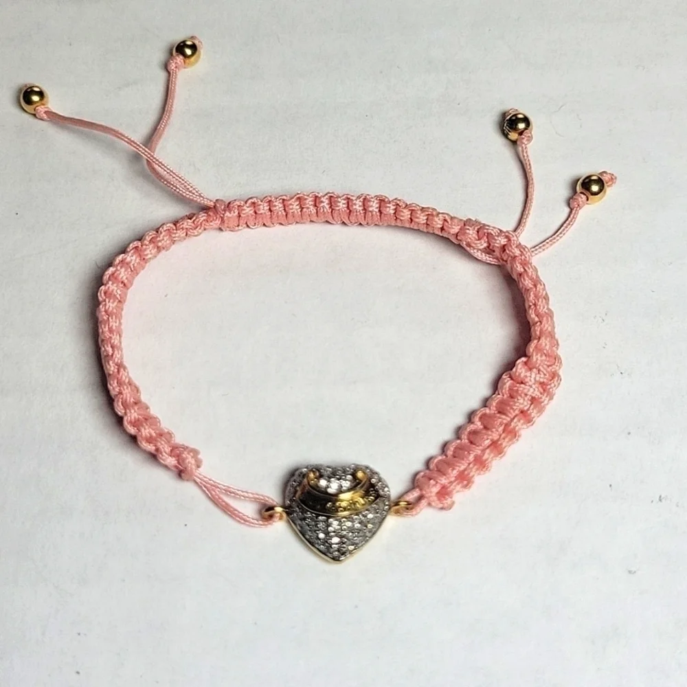 Y2k Vintage Juicy Couture Pink Adjustable Rhinestone Paved Puffed Heart Bracelet - Picture 1 of 3